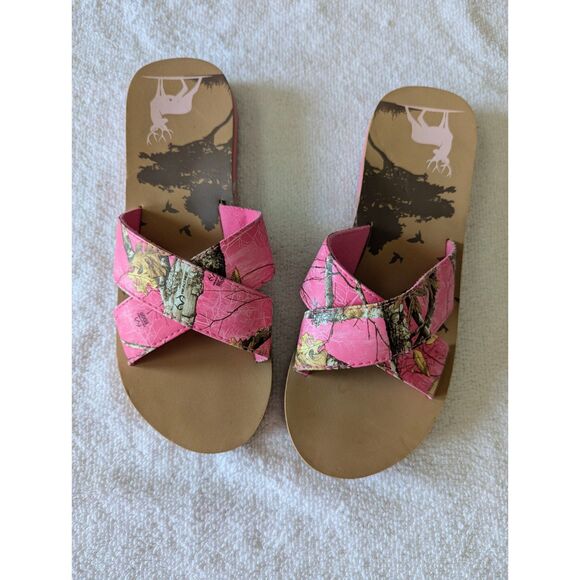 Realtree Women's Pink Open Toe Camo Criss Cross Slide Sandal  Sz 9/10 - Picture 3 of 9